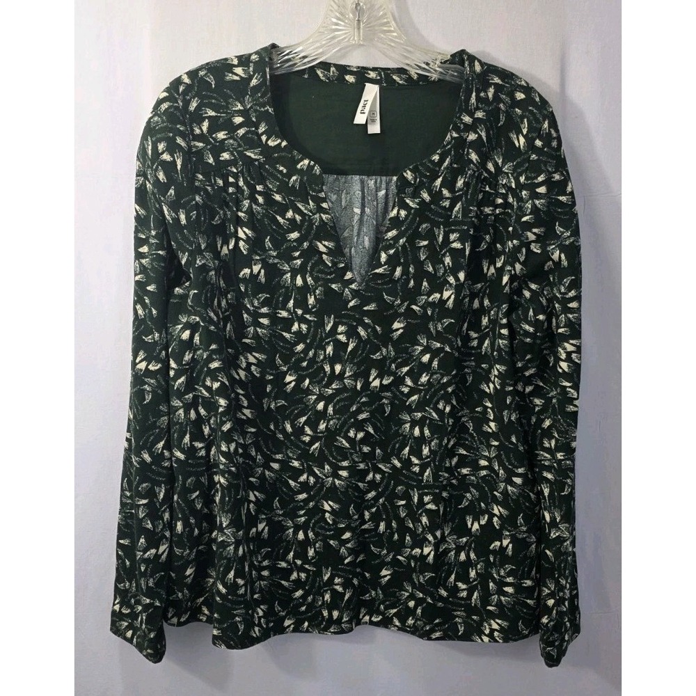 Pact Organic Cotton Sz. M Long Sleeve Green Abstract Print Top Blouse Peasant